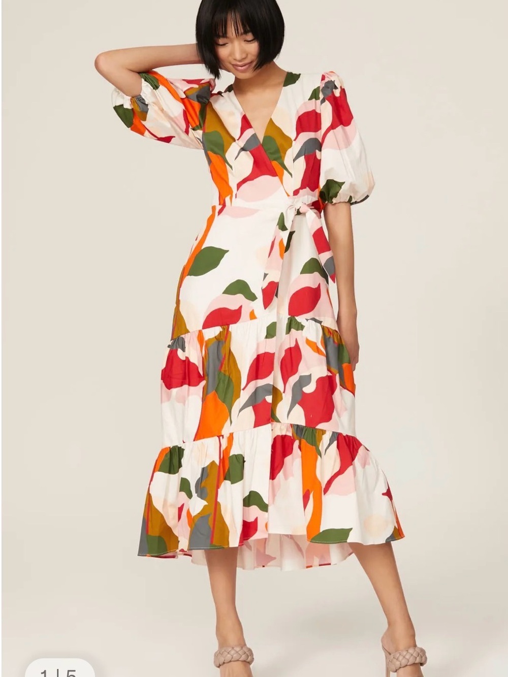 Hutch Abstract Floral Wrap Midi Dress - White Multi